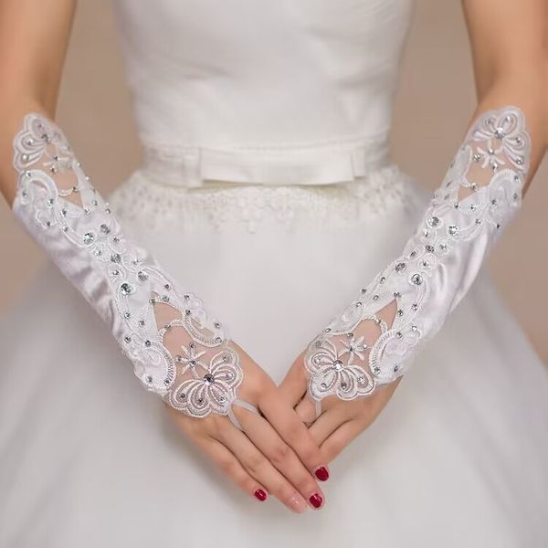 Accesorios de boda de encaje sin dedo novia satén de diamantes de dianos con diamantes de diario guentes largos guantes nupciales