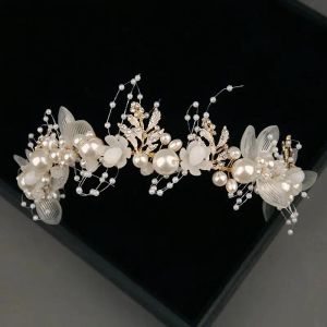 Accesorio de boda novia corona joyería de cristal tiara con perlas flores corona de boda perla diadema de novia de perla