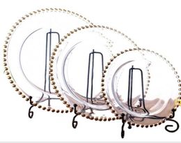 Ropa de boda de 13 pulgadas redondas transparentes del cargador de cuentas de vidrio plato de vidrio para decoración de la mesa1076557