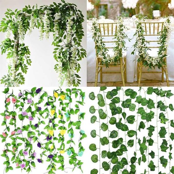 Arche de mariage décoration de fleurs artificielles fausse plante glycine fleur artificielle vigne guirlande tenture murale lierre décor à la maison feuilles2609