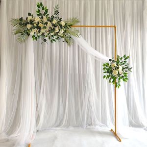 Marco de fondo de arco de boda, soporte de flores de hierro forjado, Fondo de fiesta de cumpleaños personalizado para el hogar, estante decorativo de pared dorado y blanco