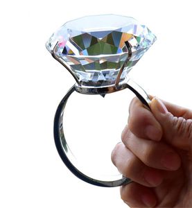 Wedding Arts and Crafts Decoratie 8cm Crystal Glass Big Diamond Ring Romantisch voorstel Wedding Props Home Ornamenten feestgeschenken S9323555