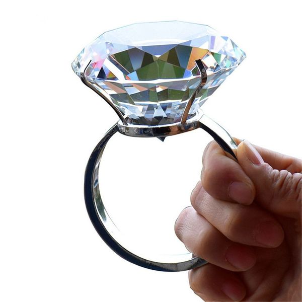 Decoración de artes y manualidades de boda 8 cm Crystal Glass Big Diamond Ring Propuesta romántica Props de bodas Adornos de casa Regalos S2607