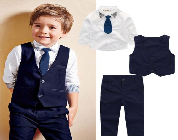 Traje de boda para bebé, conjunto de ropa para niños, camisa, chaleco, pantalones, corbata, trajes de 4 piezas, ropa formal para niños, esmoquin con puntos de lentejuelas sui5599993