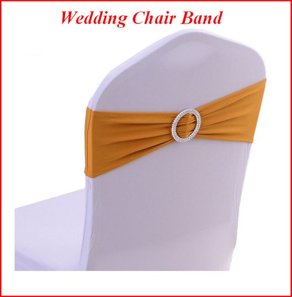 Housses de chaise pour banquet de mariage, bande décorative en Spandex, bande extensible avec boucle, ceintures coulissantes, décoration avec nœud, ouc055