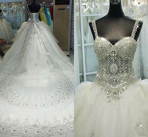 Mariage perlé 2023 cristaux robes robe de mariée bretelles spaghetti volants chapelle train une ligne sur mesure plus taille robe de novia