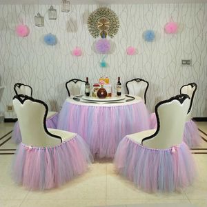 Mariage anniversaire tissu Tutu jupe pour enfants douche fête décoration fil Tulle chaise tissu vaisselle