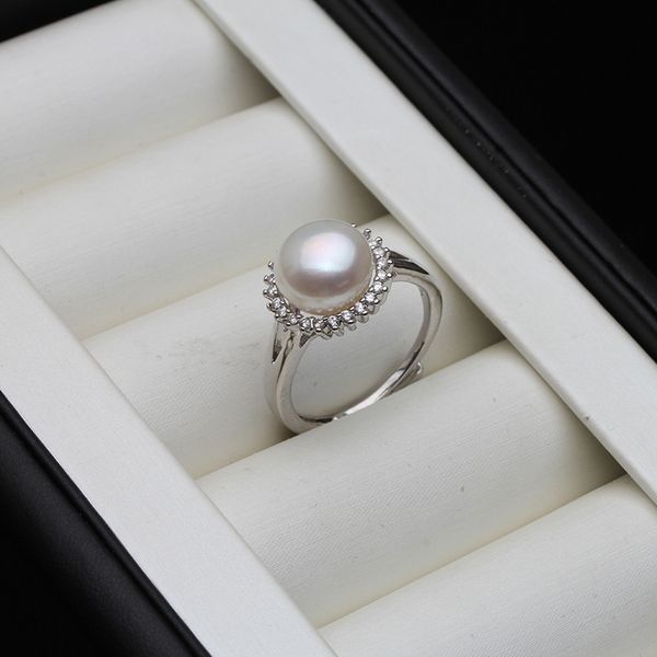 Bagues de mariage en perles noires pour femmes, véritables bijoux en argent sterling 925 filles meilleur cadeau réglable bague en perles d'eau douce naturelles