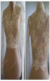 Wedding Bolero Jackets Lace Long Sleeve Alencon Unieke mooie romantische bruiloftjas Bolero Bridal Wraps Shrug Jurk Dress Stol8824946