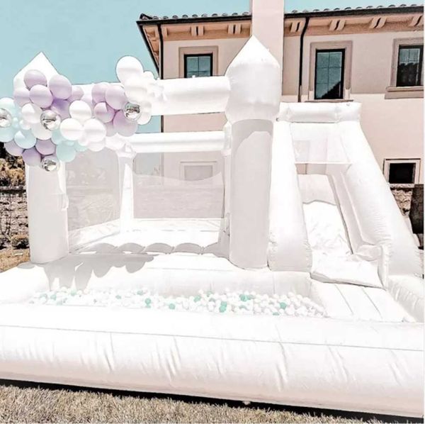 Bouncer de boda White Bounce House Inflable Jumper con tobogán de salto Combo de aire al aire libre Castillo de hinchas para niños Adultos incluye ventilador