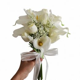 Ramo de boda Artificial Calla Lily ramo de mano nupcial sosteniendo Frs para dama de honor boda Frs accesorios nupciales 746L #