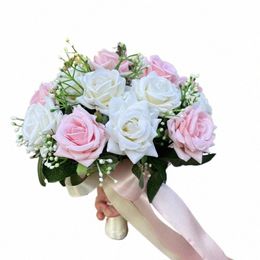 Ramo de boda Novia Dama de honor Accesorios de boda Seda Ribb Rosas artificiales Holding Frs Novia Mariage Bouquet Favores s4ft #
