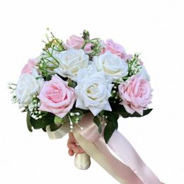 BOUQUET BOUQUET NOVIA DE LA NOVIA DE LA NOVIA Boda Riba de seda Rosas artificiales Holding FRS Bride Mariage Bouquet Favores W2MO#
