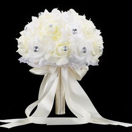 Ramo de boda para boda, accesorios de ramo de novia azul y blanco, flores artificiales hechas a mano, ramos de rosas