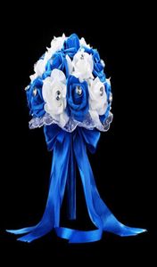 Bruidsboeket voor bruiloft Blauwe en witte bruidsboeketaccessoires Handgemaakte kunstbloem Rose ramos de novia X072672451524196855