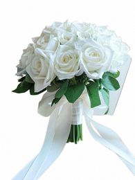 Bouquets de boda White Bridal Bouquet Seda FRS Rosas artificiales Boutniere Matrimonio Brides de honor Accesorios de boda 27Hn#