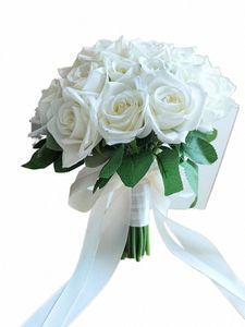 Wedding Bouquets White Bridal Bouquet Silk frs Artificial Roses Boutniere Huwelijk Bridesmeisje Corsage Wedding