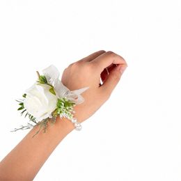 Bruiloft Boutniere voor Bruidsjonkers Bruid Pols Corsage Armband Kunstmatige Rose Fake Parel Kristal Hand Frs Mariage Accory P4ML #