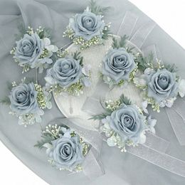 Wedding Boutniere Silk Roses Corsage Pols Bridesmeisje Bracelet FRS Butthole Suit broche Accesorios de Boda K9Y3#