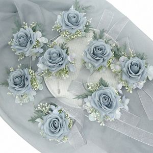 Mariage Boutniere Silk Roses Corsage Trude Bridesmaid Bracelet FRS Groom Butthole Suit Broche Accesorios de Boda K9y3 #