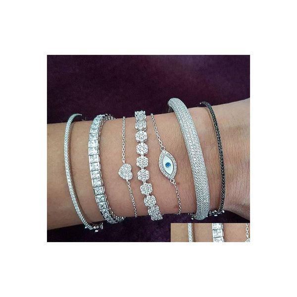 Bracelets de mariage Arrivée Bijoux de luxe 925 Sterling Sier Pave Saphir Blanc Cz Diamant Pierres Précieuses Femmes Charme Bracelet De Mariée Drop De Dhxe4