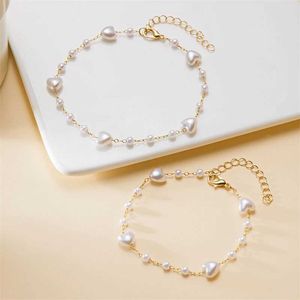 Bracelets de mariage Fashion Metal Chain Imitation Pearl Heart Stars Bracelets Anklet For Women Charms Evil Eye on Foot Party Wedding Jewelry Set