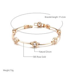 Bracelets de mariage Kinel Hot Simple 585 Rose Gold Color Bracelet pour femmes Tendance de luxe Natural Zircon Bride Wedding Daily Bijoux Nouveau