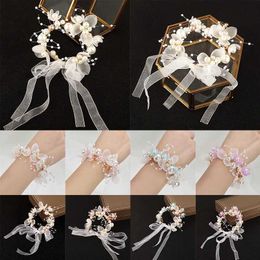 Wedding armbanden Koreaanse bruid polsbloem mooie handbloemarmband luxe bruiloft geschenk bruidsmeisje zuster groep armband lintaccessoires