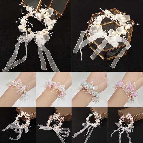 Bracelets de mariage Fleur de poignet de mariée coréenne Beau bracelet de fleur à main Gift de mariage Bridesmaid Sister Group Bracelet Ribbon Accessoires