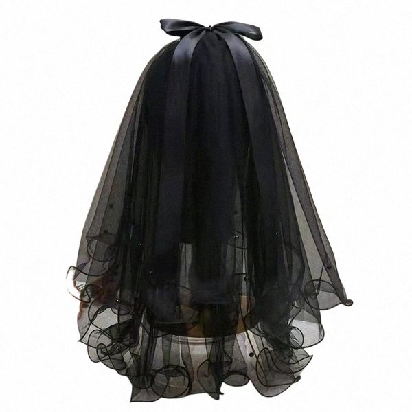 boda nupcial cebo negro velos vintage de doble capa de malla encaje velo mujeres accesorios de ropa de fiesta para niñas accesorios fotográficos 825e#