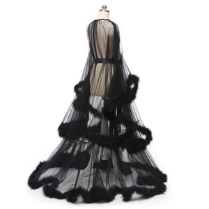 Mariage mariée Boudoir Robe rose plume mariée pure Robe Tulle Illusion longue anniversaire plume Robe Costume fait Sexy Feather206B