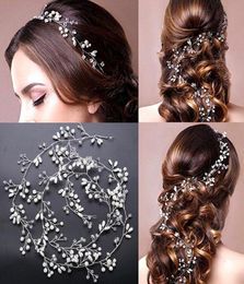 Boda Fascinadores de cristal nupcial Joya de cadena de cabello largo Rhinestone Crown Princess Queen Headdress Prom Gold Silver Hair Band AC1831541