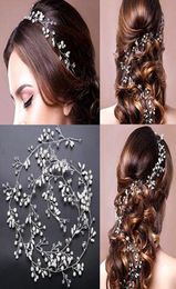 Mariage mariée cristal fascinateurs longue chaîne de cheveux bijoux strass couronne princesse reine coiffure bal or argent bande de cheveux Ac6442170