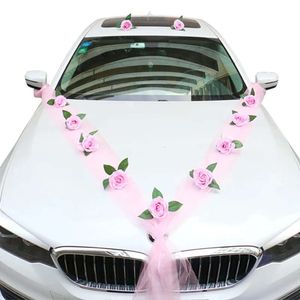 Décoration de mariée de mariage, rubans de poignée de porte de voiture artificielle, coin de fleur en soie, Galand avec ensemble de cadeaux en Tulle