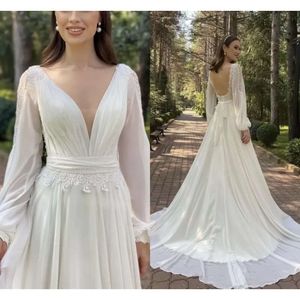 Robes de mariée de mariage avec une robe Boho Boho Manches longues sexy Swack Sweep Train en dentelle Garden Country Garden Made Made plus Vestidos de Novia