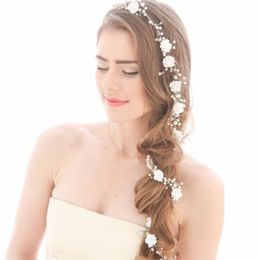 Bruiloft Bruidsbloem Lang Haar Kettingband Hoofdband Kristal Strass Kroon Tiara Hoofddeksel Sieraden Parel Hoofdtooi Prinses Quee264D