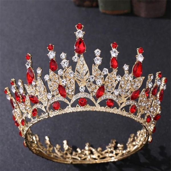 Mariage mariée couronne complète ronde diadème cristal strass bandeau cheveux accessoires bijoux casque rouge bleu vert diamant bal J298q