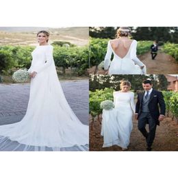 Wedding Bridal Garden eenvoudige jurken jurk lange mouwen schep nek plus size sweep trein strapless satijn op maat gemaakte vestido de novia