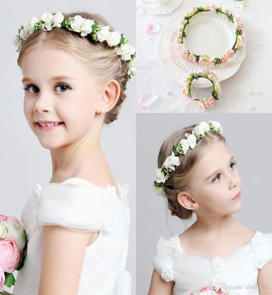 Boda nupcial niña cabeza flor corona Diadema Rosa Blanco guirnalda de ratán Flor de Hawaii Una pieza Tocados Accesorios para el cabello 9872571