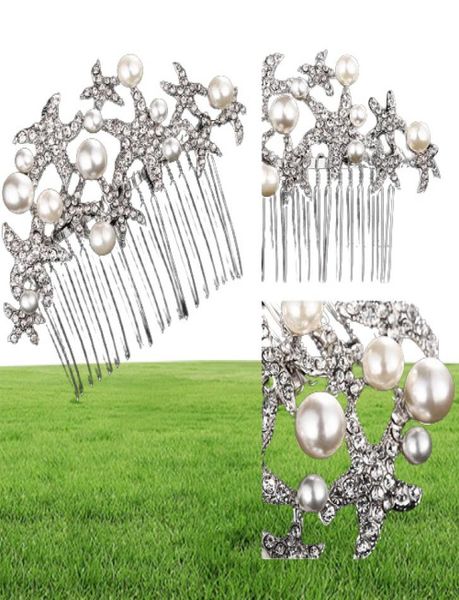 Mariage Passe de cheveux Bridal Starfish Bridesmaid Prom Crystal Jewelry Combs Silver plaqué accessoires JCH0329900665