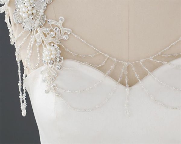 Mariage mariée dentelle Wrap collier perles perles corps complet épaule chaîne robe veste perles cristaux boléro blanc charmant Orname184B