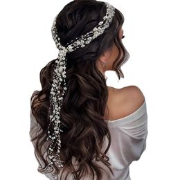 Mariage mariée perle bandeau long bandeau princesse coréenne couronne diadème reconstitution historique casque cheveux accessoires perles blanches coiffure