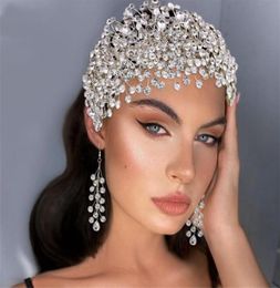 Mariage Bridal Righestone Band Band Front Couronne Tiara Crystal Hair Accessories Pageant Head Cice Oreads Prom Party Bijoux Set5679526
