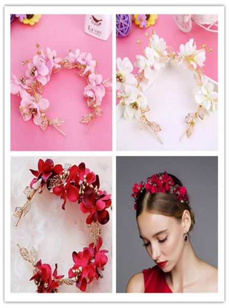 Boda de la cabeza de rosa nupcial diadema floral tiara banda de cabello rosado púrpura marfil marfil bands accesorios para el cabello adornos3389537