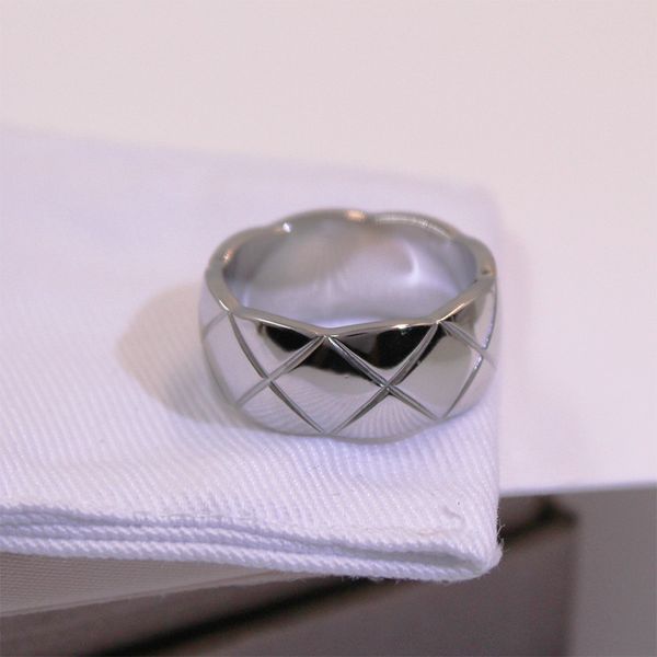 Boda nupcial anillo de acero de diamante simple anillo a cuadros joyería de pareja simple anillo liso joyería de fiesta