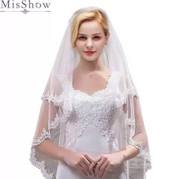 Wedding Bridal Veils 1,5 m kant lange zachte tule gezicht sluier kam ivory witte bruid appliques sluiers CPA1437 SXM27