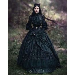 Mariage Bride High gothique robe victorienne noire pour le col Sleakpunk Vintage Vintage Bridal Robes de sol