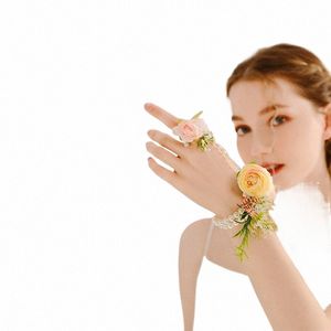Bruiloft Bruidsmeisje Armband Bruid Pols Corsage Simulati Rose Fr Bruidsgeschenken Parel Hand Frs Party Prom Accories 28Nd #