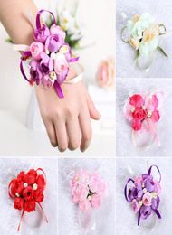 Bracelet bracelet bracelet de bracelet de bracelet de bracelet et boutonnières en soie rose fleurs accessoires de bouquet 20pcs1627273
