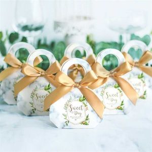 Boîte de bonbons de mariage avec des boîtes d'emballage de bonbons ruban souvenirs de mariage fête d'anniversaire de Noël baby shower faveurs boîte-cadeau 211108